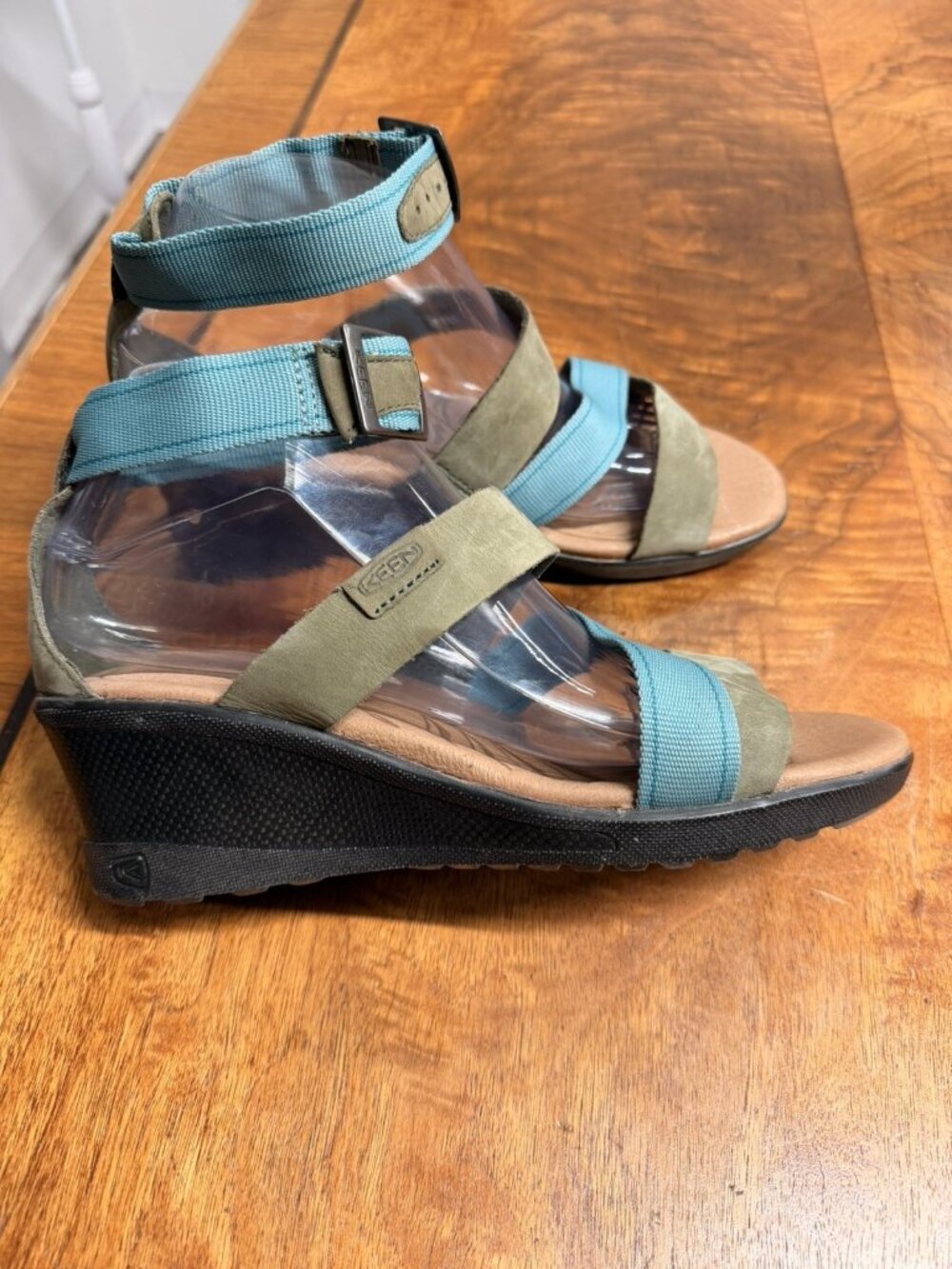 Keen Women’s 8 Skyline Ankle Strap Wedge Sandals Mineral Blue Green Leather - Picture 2 of 8